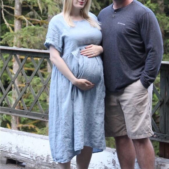 Lin Nature 100% Linen Light Blue Short Sleeve Lightweight Dress 42 Medium Large - Picture 14 of 14